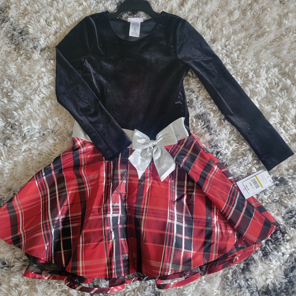 Bonnie Jean Holiday Velvet to Plaid Drop Waist Dress for Toddlers